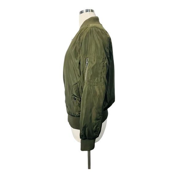 JouJou Olive Green Bomber Jacket Military Style Zip‎ Up Flight Jacket Large - Picture 5 of 12